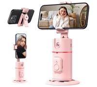 Support de Téléphone avec Suivi Automatique du Visage, Commande Gestuelle et Télécommande, Trépied avec Suivi du Visage Rotation à 360°, Trépied pour Selfie Stick iPhone, Perche Extensible (Rose)