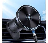 Support de téléphone de Voiture avec Fonction de Charge - Chargeur sans Fil 15 W pour iPhone 12-17 Pro/Max et Samsung, Support magnétique pour Grille d'aération, Rotation à 360° et Maintien sécurisé