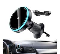 Support de téléphone de voiture sans fil, support magnétique de charge rapide de 15 W avec support de serrage automatique pour smartphones, fixation sécurisée sur tableau de bord ou grille d'aération