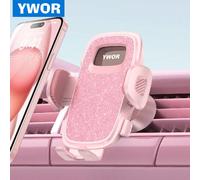 Support de téléphone de voiture YWOR rose [robuste] Support de téléphone de voiture à évent, fonctionnement mains libres, serrage facile, compatible avec les smartphones et Android, accessoire de voit