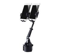 Support de téléphone double pour voiture - construction en plastique noir, support de téléphone porte-gobelet, montage automatique | taille de base extensible avec fonction de verrouillage anti-secous