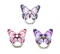 Support de Téléphone,Lot de 3 Anneaux de Support pour Téléphone Portable avec Motif Papillon Mignon en Métal Peint Rotation à 360° Anneau de Support pour Téléphone Portable Avec Boucle de Bouton