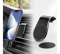 Support de téléphone magnétique pour voiture, fixation sur grille | Support compact en L avec plaque métallique, forte tenue magnétique, placement à une main pour les grilles d'aération de