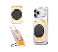 Support de téléphone magnétique rotatif à 360°, poignée réglable avec 2 emplacements pour cartes, support solide pour appareils mobiles (transparent)