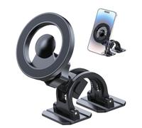 Support de téléphone magnétique - Support de voiture pliable universel pour tableau de bord - Base adhésive en métal - Structure d'angle rotative - Profil de rangement compact - Barre magnétique