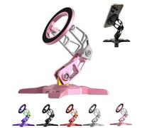 Support de téléphone magnétique, support réglable en hauteur avec charnière d'amortissement solide, support de bureau pliable en alliage d'aluminium pour téléphone (rose)