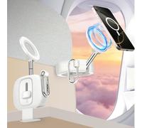 Support de Téléphone MagSafe pour Avion,Portable Pliable Rotation à 360°,Accessoires de Voyage Magnétiques Essentiels,pour Tables,Plateaux,Cuisine,Bureau,Compatible avec iPhone 17 -12 & MagSafe-Blanc