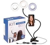 Support de téléphone portable avec anneau lumineux LED et 3 couleurs de lumière, idéal pour le streaming, le vlogging et le maquillage, 10 niveaux de luminosité, col de cygne et support de table à