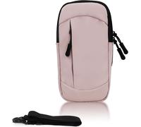 Support De Téléphone Portable Avec Sangle Amovible, 2 Poches Zippées, Pour Téléphone Portable, Jogging, Cuir Synthétique, Avec Fermeture Éclair Silencieuse Pour La Course À Pied, Rose