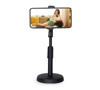 Support de téléphone portable de bureau avec pince réglable en hauteur et base ronde stable pour regarder des cours en ligne, des séances vidéo, des photos, du streaming en direct