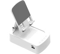 support de téléphone portable pliable 3 en 1, sortie audio/USB Bluetooth, Bluetooth 5.0, mains libres avec microphone, batterie au lithium rechargeable intégrée de 1500 mAh, blanc