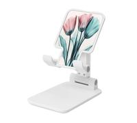 Support de téléphone portable pliable à trois tulipes roses pour rayons X, angle réglable en hauteur, support de bureau portable compatible avec tous les smartphones de style blanc