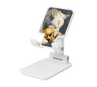 Support de téléphone portable pliable avec tête de mort dorée - Angle réglable - Support de bureau portable compatible avec tous les smartphones - Blanc