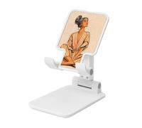 Support de téléphone portable pliable en forme de femme avec une énorme robe rayée couleur crème, angle réglable, support de bureau portable compatible avec tous les smartphones, blanc