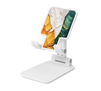 Support de téléphone portable pliable vert clair jaune grandes feuilles abstraites angle hauteur bureau portable support de téléphone portable compatible avec tous les smartphones blanc