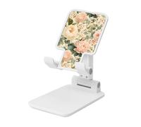 Support de téléphone portable pliable vintage à motif floral rose pâle rose pâle réglable en hauteur pour bureau portable compatible avec tous les smartphones Blanc