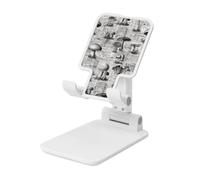 Support de téléphone portable pliable vintage en forme de champignons sur journal - Angle réglable en hauteur - Compatible avec tous les smartphones - Blanc