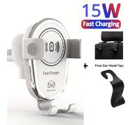 Support de téléphone portable pour voiture avec chargeur sans fil rapide 15 W., Blanc