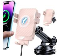 Support de téléphone portable pour voiture avec fonction de charge, chargeur rapide sans fil 15 W, charge inductive, chargeur de voiture pour iPhone 17/16/15/14/13/12, Samsung Huawei Xiaomi (rose)