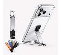Support de téléphone porte-clés pliable en alliage d'aluminium à angle réglable de 22,11 g - Support de téléphone léger avec mousqueton pour des mains stables - Support de téléphone multiple (argenté)
