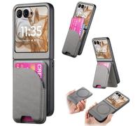 Support de téléphone pour étui Filp Étui compatible avec Motorola Moto Razr 50, portefeuille magnétique détachable en cuir PU avec emplacements for cartes et béquille, coque de protection antichoc(Gra