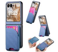 Support de téléphone pour étui Filp Étui compatible avec Motorola Moto Razr 50, portefeuille magnétique détachable en cuir PU avec emplacements for cartes et béquille, coque de protection antichoc(Blu