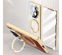Support de téléphone pour étui Filp Stand Case Compatible with Honor Magic V3 5G Case Clear with Kickstand,Clear Protective Cover with Adjustable Stand & Ring Holder,Anti-Yellowing Design(Golden)