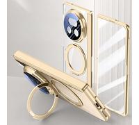 Support de téléphone pour étui Filp Stand Case Compatible with Honor Magic V5 2025 Case Clear with Kickstand,Clear Protective Cover with Adjustable Stand & Ring Holder,Anti-Yellowing Design(Golden)