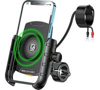Support De Téléphone Pour Moto Avec Chargeur Sans Fil Et Usb C, Étanche Ip66 Pour Téléphones Portables De 10,2 À 20,9 Cm, Rotation À 360°, Base De Montage En Alliage D'aluminium Pour Guidon