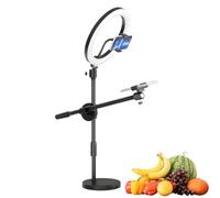 Support de téléphone pour plafond - Support photo de bureau avec anneau lumineux LED, bras articulé flexible, éclairage chaud blanc multimode, support de téléphone portable alimenté par USB, outils