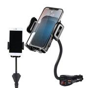 Support de téléphone pour Voiture - Prise Allume-Cigare, Affichage numérique QC, Support de téléphone Portable | Support de Charge Portable 3 en 1 avec Double Port USB, Charge Rapide 18 W, Rotation à