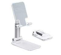 Support de téléphone réglable, support de téléphone portable réglable en hauteur avec coussinets en silicone, support de bureau pliable pour tous les smartphones, tablettes, iPad, blanc