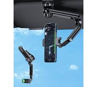 Support de téléphone rotatif à 360° pour pare-soleil de voiture - Support de téléphone universel pliable avec poignée antidérapante compatible avec iPhone et appareils Android, noir et gris