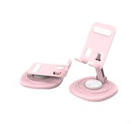 Support de téléphone rotatif à 360°, réglable à 360°, support de bureau en acier au carbone pour streaming, jeux vidéo, appels vidéo, compact, portable, rose (rose)