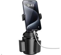 Support De Téléphone Solide Pour Porte-Gobelet De Voiture - Chargeur Sans Fil 15 W Avec Extension Rapide - Bras Long - Pivote Rapidement - Hauteur Réglable - Rotation À 360° - Profil Bas Pour
