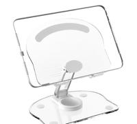 Support de téléphone transparent, bras inclinable réglable, cadre pliable compact, coussinets anti-rayures, construction transparente légère, résistance de charnière robuste, positionnement multimédia