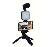 Support de téléphone trépied avec microphone - kit de vlogging, créateur de contenu pour podcast et vlogging | Kit Vlogger support de téléphone trépied avec lumière LED pour vlogging, enregistrement