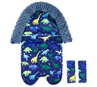 Support de tête et housses de sangle de siège auto pour bébé, en coton doux, pour poussette, transat, balançoire, dinosaure bleu