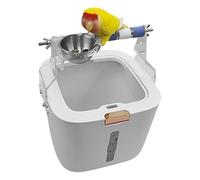 Support de toilettes pour oiseaux avec seau - Perchoir d'entraînement de bureau pour oiseaux, station de broyage de pattes avec tasse d'alimentation pour perroquet, inséparable, support d'escalade de