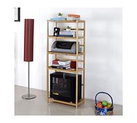 Support de tour pour PC mobile, support pour imprimante mobile à 5 niveaux avec étagères de rangement ouvertes, support de sol avec roulettes pivotantes en bambou pour bureau à domicile