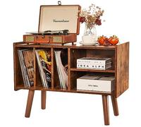 Support de Tourne-Disque Avec Rangement en Vinyle - Grande Table de Lecteur de Disques Pour Albums - Capacité de 136 kg - Support en Bois du Milieu du Siècle