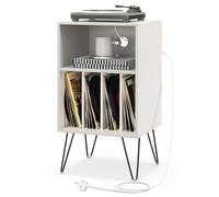 Support de tourne-disque avec station de charge, 5 étagères et gestion des câbles, armoire de rangement pour album vinyle pour salon et chambre à coucher