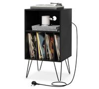 Support de tourne-disque avec station de charge, table d'appoint avec plusieurs étagères et gestion des câbles, armoire de rangement pour album vinyle pour salon et chambre à coucher