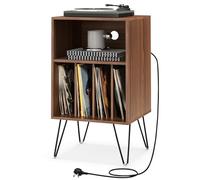 Support de tourne-disque avec station de charge, table d'appoint tourne-disque, 5 étagères et gestion des câbles, armoire de rangement pour album vinyle pour salon et chambre à coucher