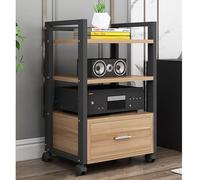 Support de tourne-disque moderne avec roulettes - Meuble stéréo d'angle à 3 niveaux pour projecteur/TV Box/routeurs/haut-parleurs - Réglable en hauteur - Étagère de rangement multimédia facile à