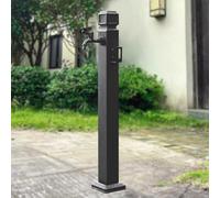 support de tuyau， Colonne d'eau de jardin carrée verticale en acier inoxydable 304, support tuyau autoportant noir avec robinet verrouillable(Height: 60cm/23.6in)