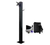 Support de Tuyau d'Arrosage Autoportant avec Robinet à Double Sortie, Colonne d'Eau en Acier Inoxydable avec Pistolet D'arrosage, Robinet à Fixer Au Sol