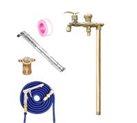 Support de tuyau d'arrosage avec robinet, colonne d'eau décorative en cuivre avec pistolet pulvérisateur, bouche d'arrivée verticale résistante au gel, pour arrière-cour et pelouse (doré, 2,80 cm)