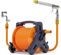 Support de tuyau d'eau, enrouleur de tuyau portable avec bobines métalliques haute pression pour rinçage domestique, longueur de tuyau de 10 m