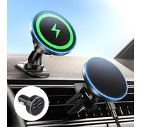Support de Voiture avec Adaptateur, Force magnétique puissante 15 W, avec Fonction de Charge, Chargeur magnétique sans Fil, pour iPhone 16, 15, 14, 13, 12 Pro Max Plus